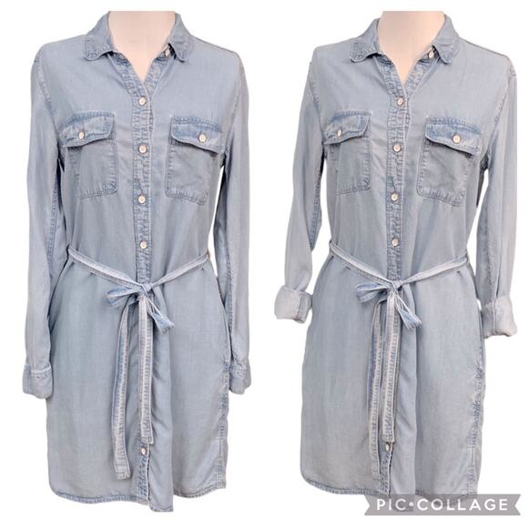 GAP Patch Pocket Shirt Dress XS Chambray Classic Retro Normcore Western Office - Picture 2 of 16